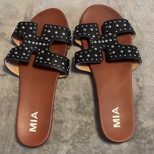 MIA Black Studded Slide Sandals
